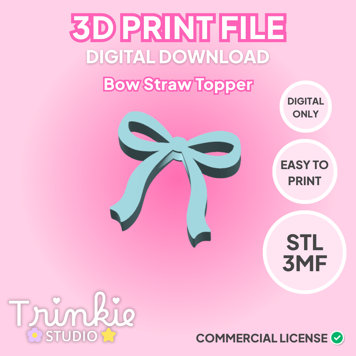 Bow Straw Topper STL File | 3D Print Digital Download