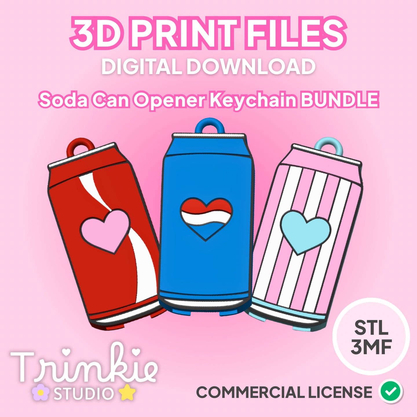 Mini Soda Can Tab Opener Keychain STL Bundle (3 Designs) | 3D Print Digital Download