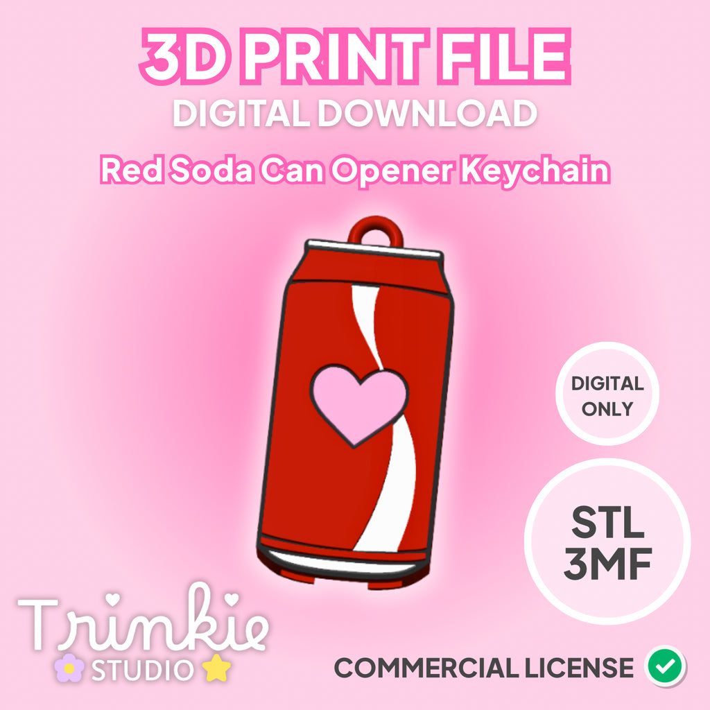 Red Mini Soda Can Tab Opener Keychain STL File | 3D Print Digital Download