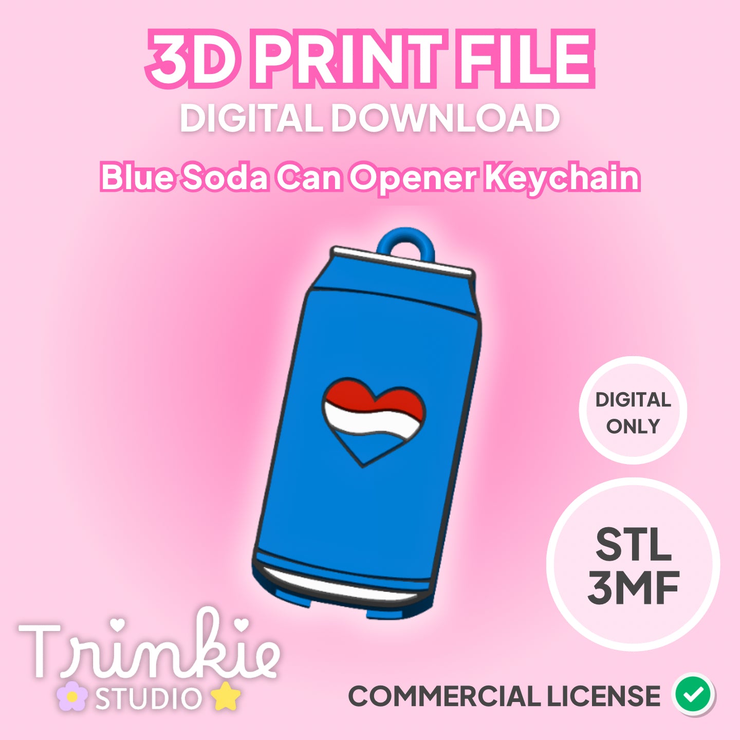 Blue Mini Soda Can Tab Opener Keychain STL File | 3D Print Digital Download