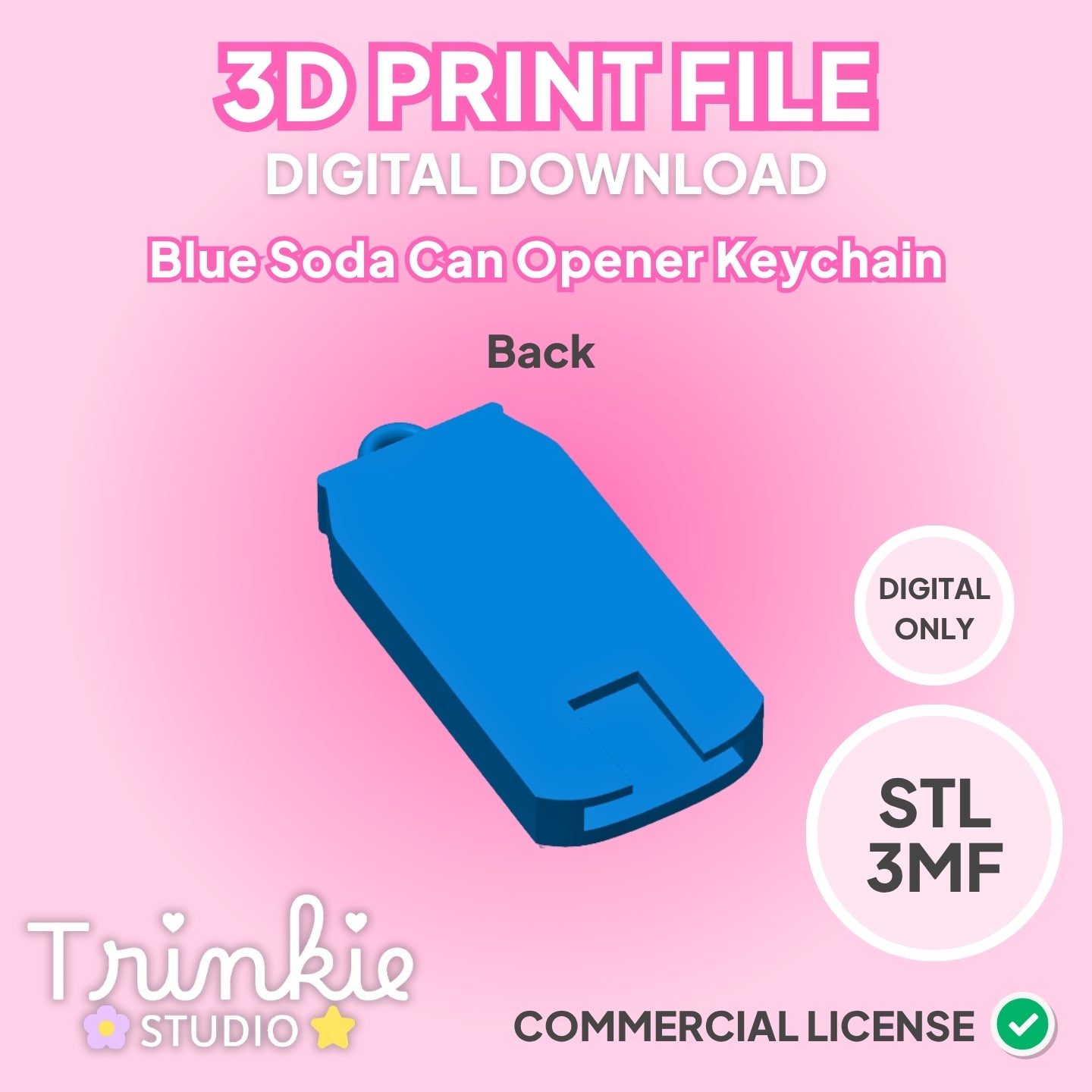 Blue Mini Soda Can Tab Opener Keychain STL File | 3D Print Digital Download
