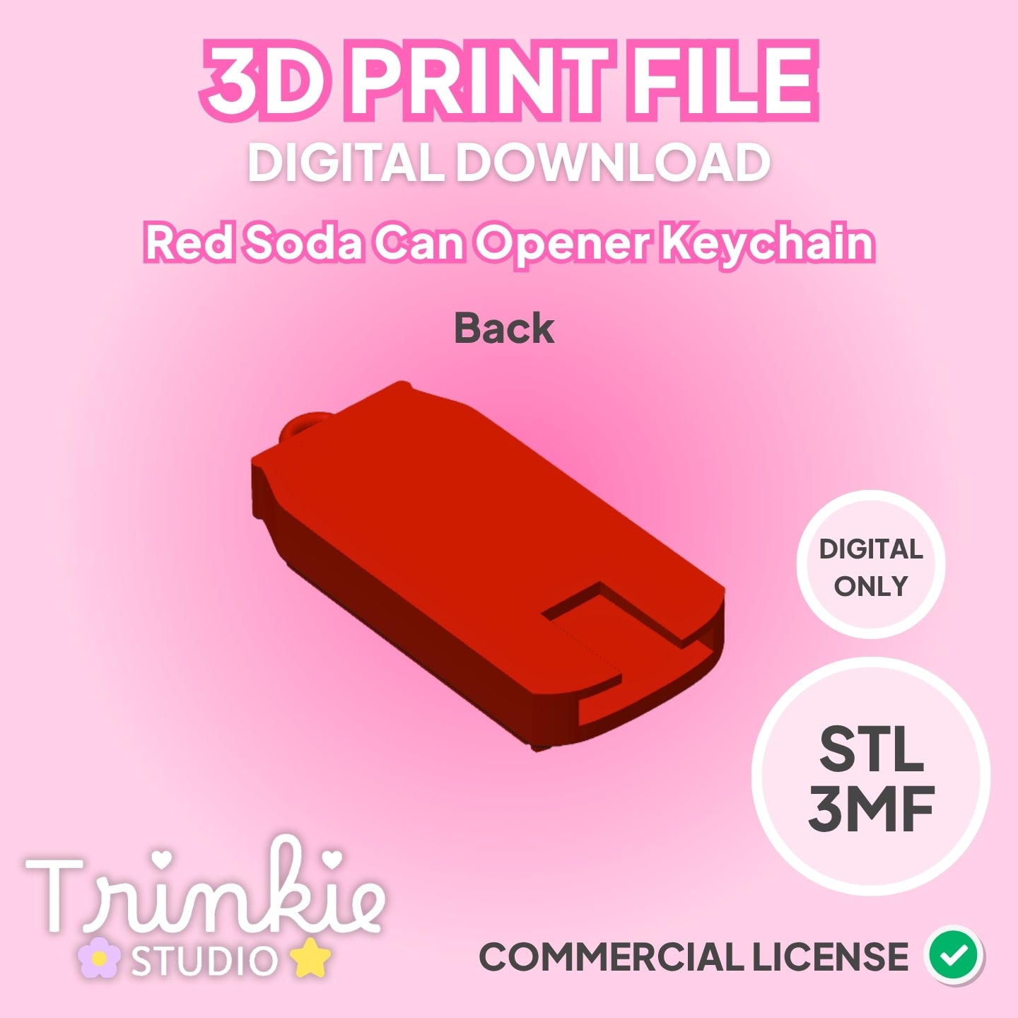 Red Mini Soda Can Tab Opener Keychain STL File | 3D Print Digital Download