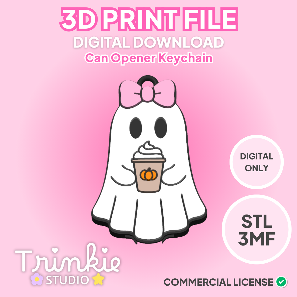 Pumpkin Spice Latte Ghostie Can Opener Keychain STL/3MF Files | 3D Print Digital Download