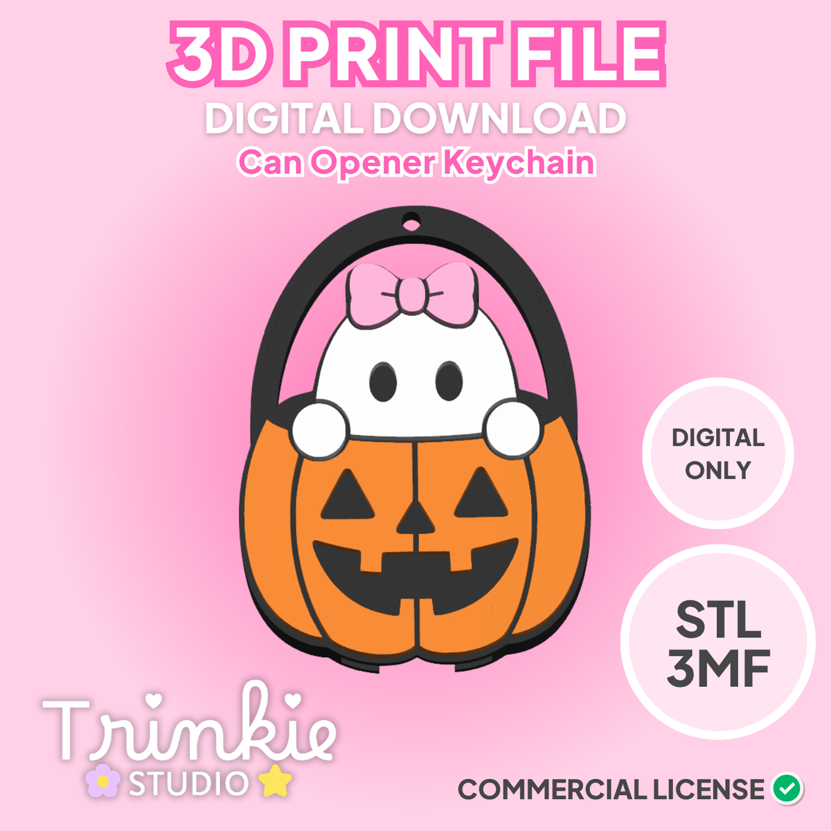 Trick-or-Treat Bucket Ghostie Can Opener Keychain STL/3MF Files | 3D Print Digital Download